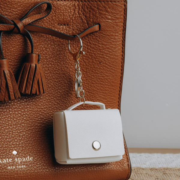 White Mini Handbag AirPods Holder Keychain