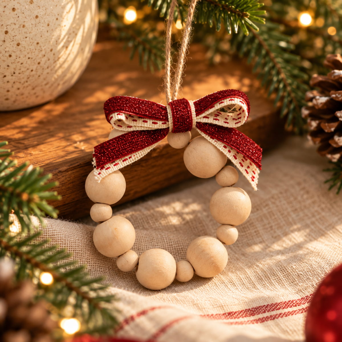 Wood Bead Hanging Christmas Ornament