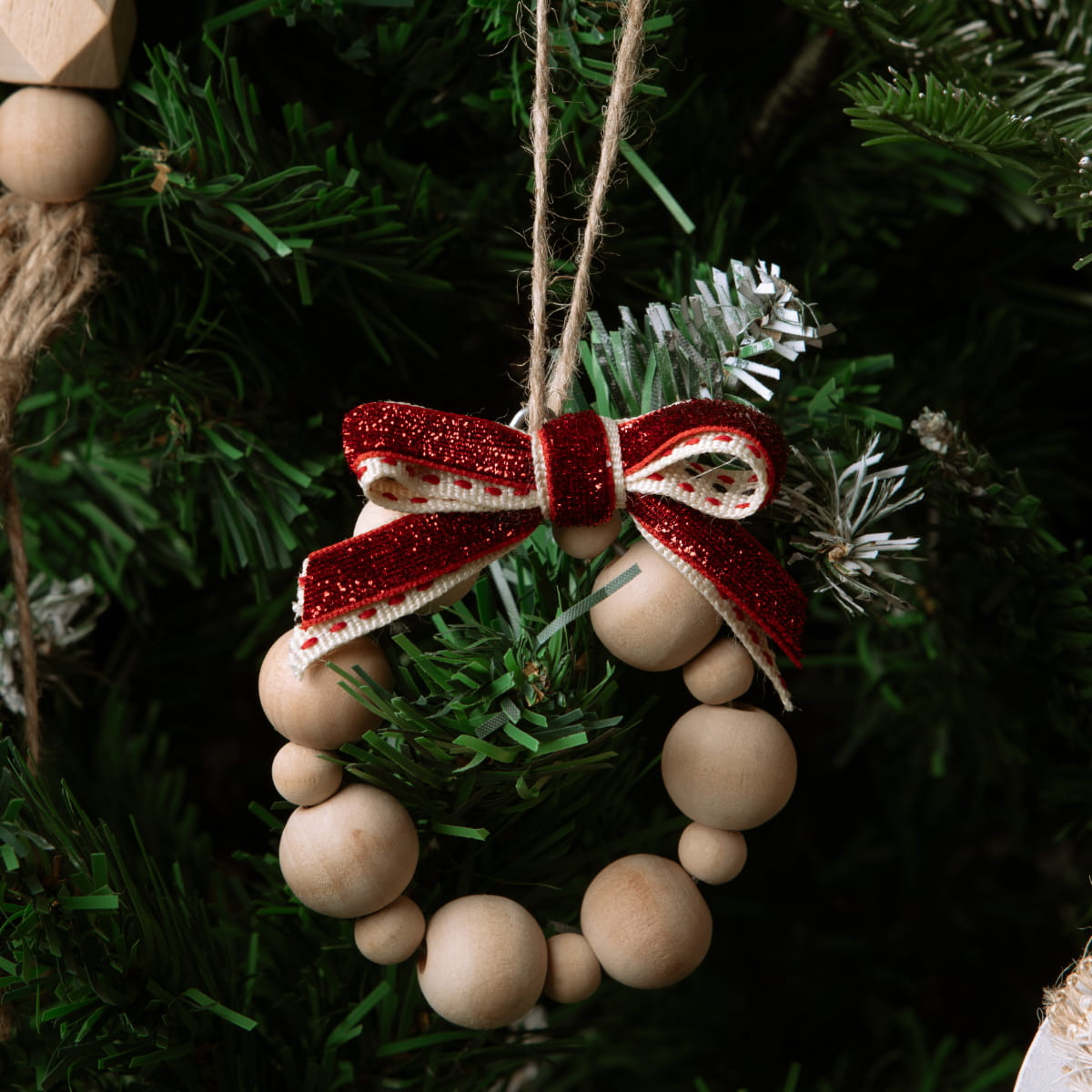 Wood Bead Hanging Christmas Ornament