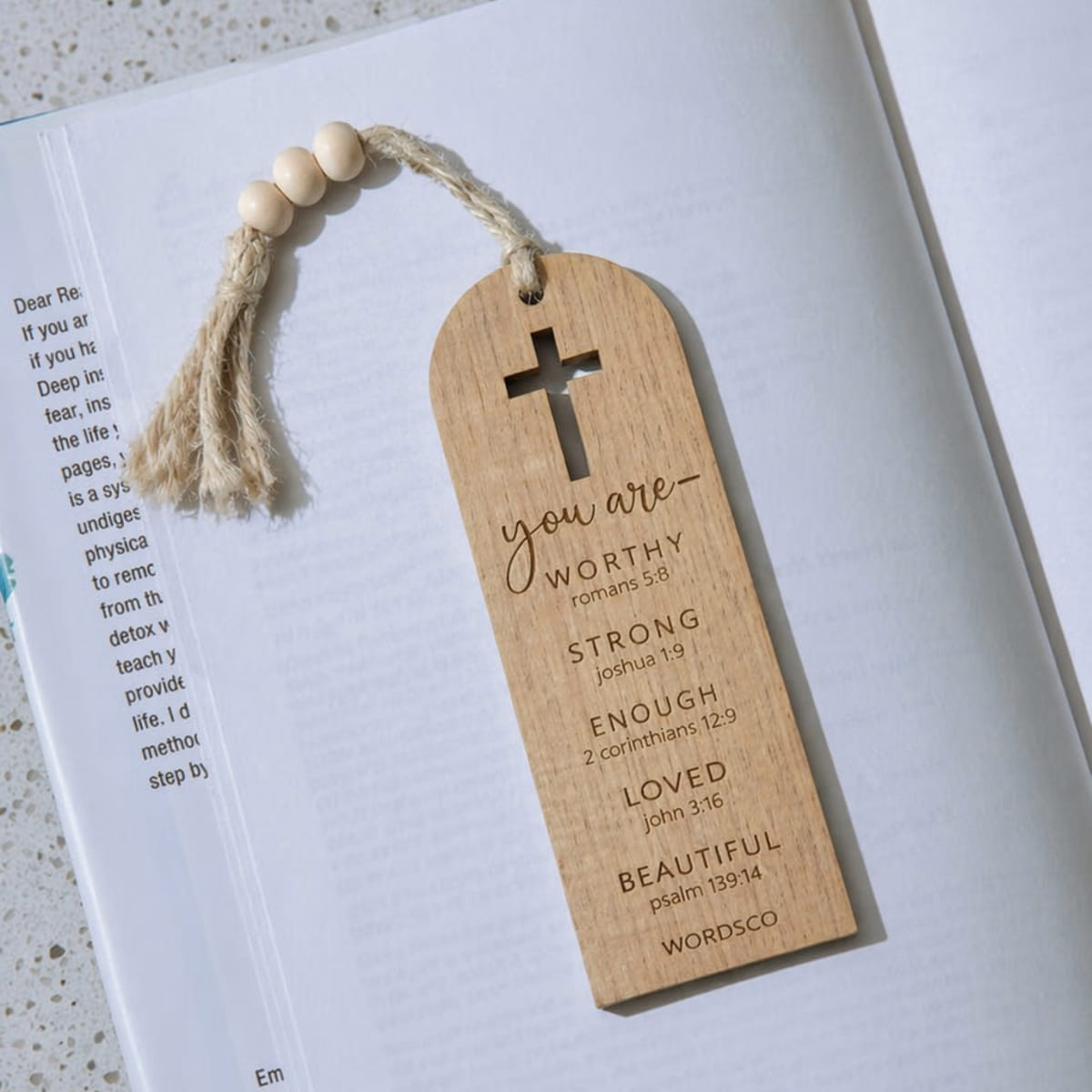 Wooden Christian Bookmark with Cross & Tassel
